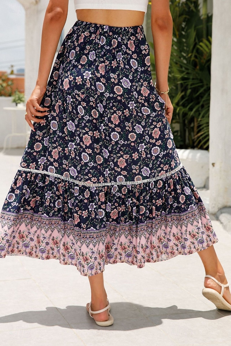 Pentru femei Fustă Boemia Casual Boho Maxi Talie Medie Fuste Floral Imprimeu Micro-elastic Vacanță Stradă Migdală Roșu-aprins Albastru piscină Portocaliu Vară Celofibră 2025 - $21.99 –P9