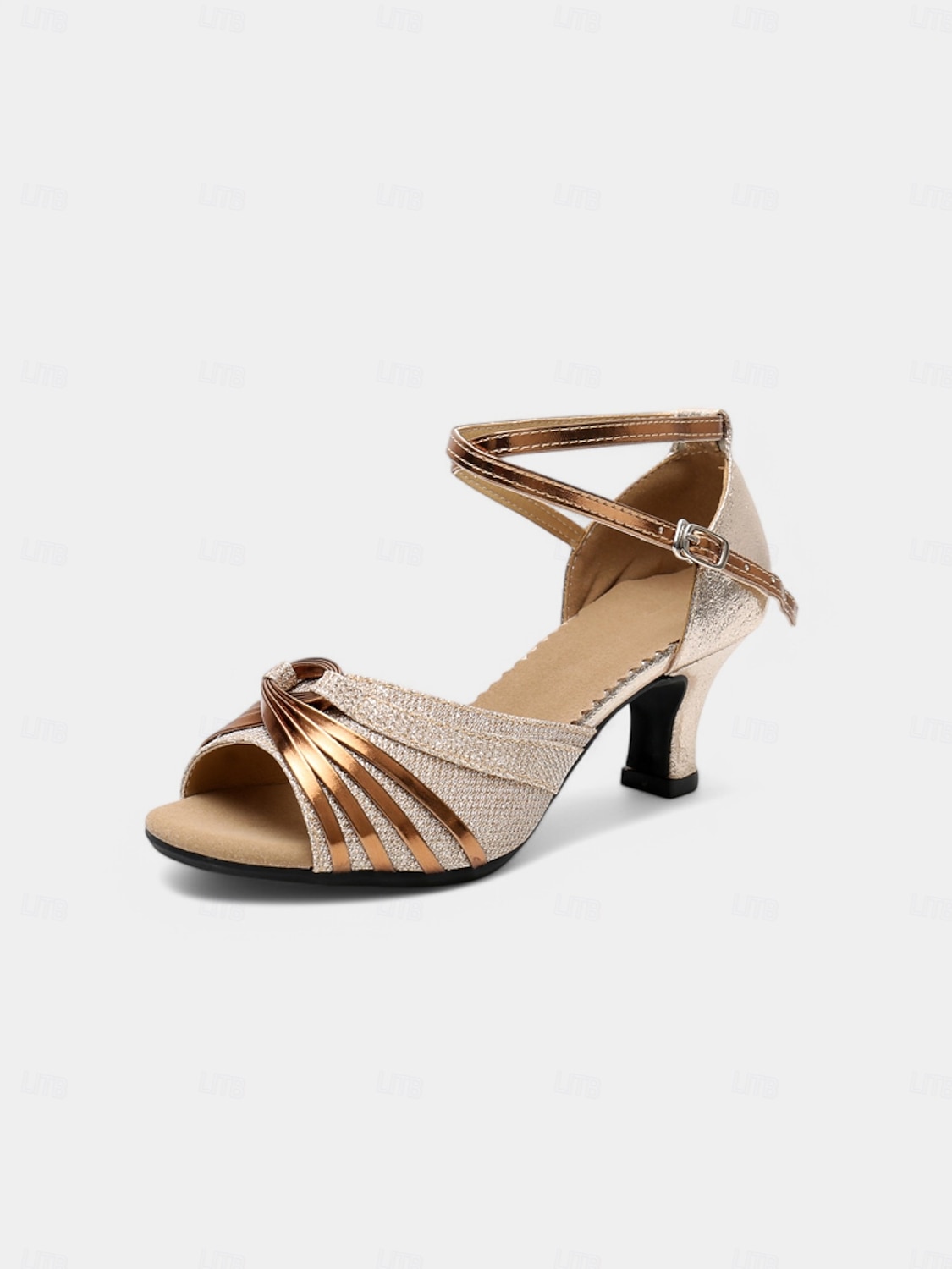Damen-Tanzsandalen mit niedrigem Absatz und goldenem Glitzer – glitzernde lateinamerikanische Standardschuhe mit überkreuzten Riemen für erwachsene Künstler und zum Üben 2025 - $46.99 –P3