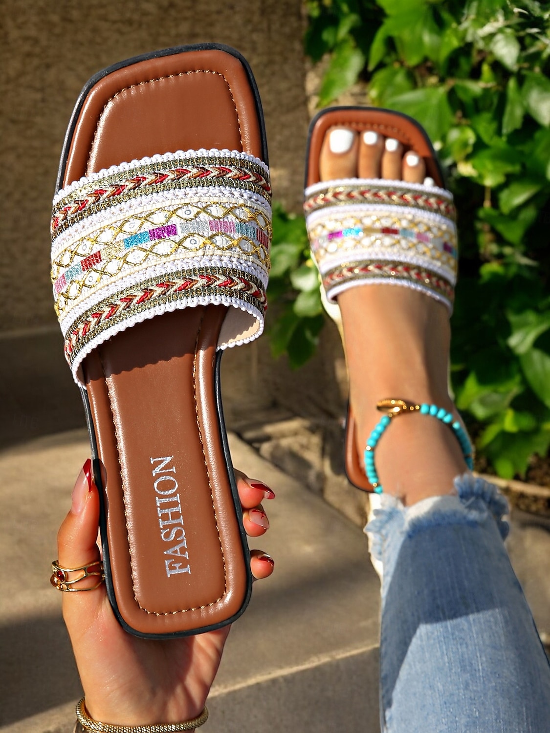 Boheemse platte sandalen voor dames – kleurrijke geborduurde bandjes, comfortabele en stijlvolle schoenen voor casual zomerdagen, strand en vakantie 2025 - $19.99 –P1