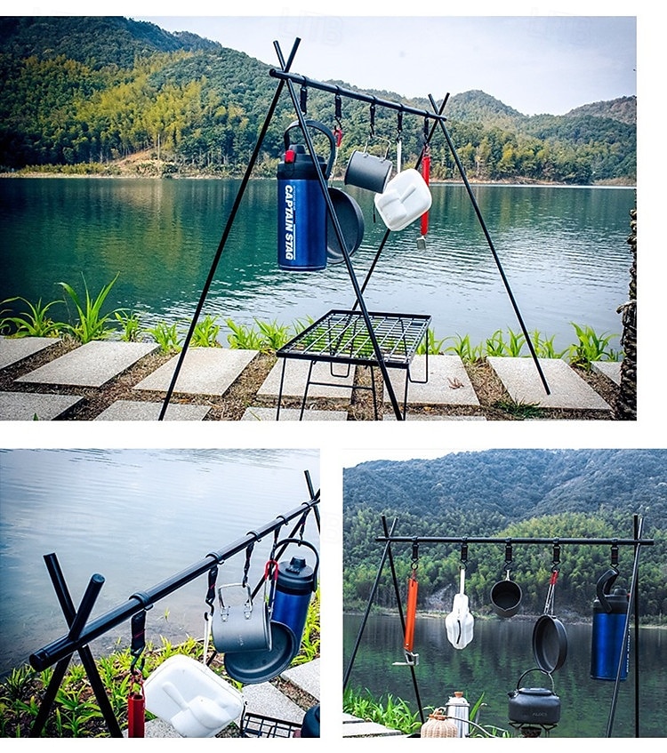 hopfällbart stativ camping hängande ställ - 4 krokar utomhus köksredskap förvaring bärbar, utomhus camping hopfällbar ställning 2026 - $23.99 –P3