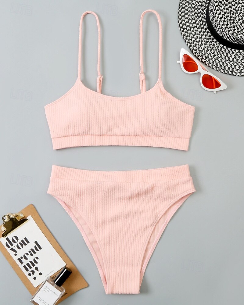 Femmes Maillots de Bain Bikini 2 pièces Maillot de bain Dos nu Tropical Tenues de plage Uni Col en U Sans manches Maillots de bain de 2025 ? $22.99 –P17