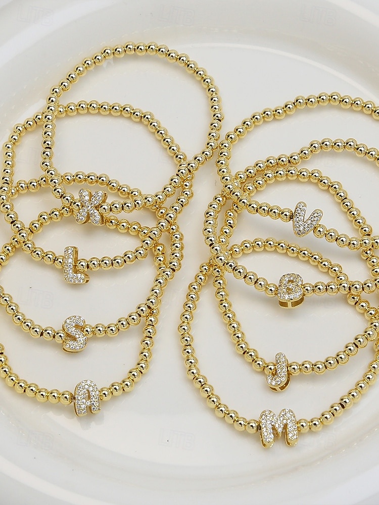 brățară inițială de damă cu margele de aur - bijuterii personalizate cu farmec cu alfabet, design elastic elastic reglabil, stil elegant, potrivită pentru cadouri de absolvire, zile de naștere și purtare zilnică 2025 - $11.99 –P4