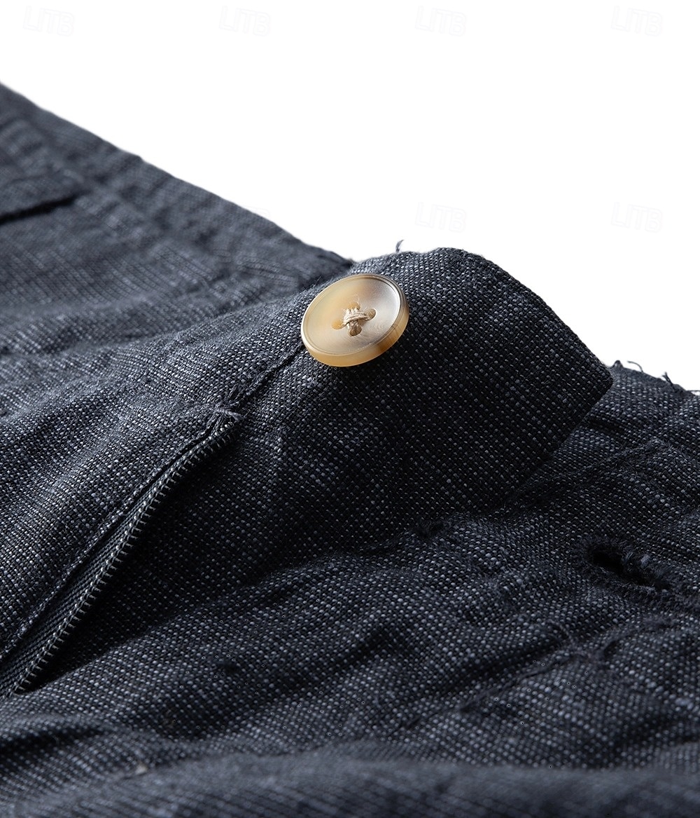Shorts masculino 100% linho liso na altura do joelho, para escritório, uso diário, férias, estilo étnico, azul escuro, inelástico de 2025 por $44.99 –P7