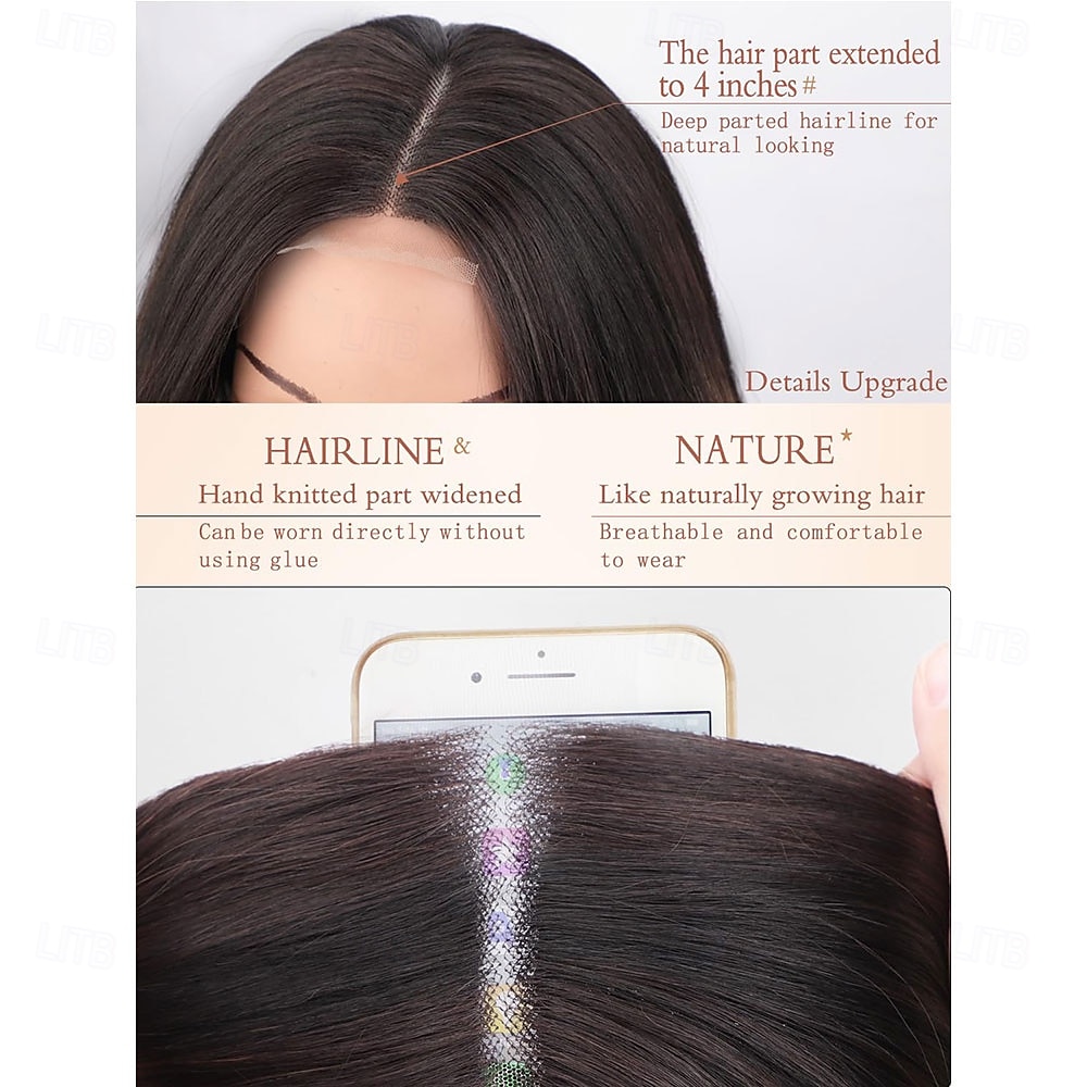 Lange bruine highlights pruiken voor vrouwen, ombre bruin, gemengd blond, pruiken met zwarte wortels, synthetische lange krullende golvende pruiken met kant haarlijn, hittebestendige vezelpruik voor 2025 - $27.99 –P7
