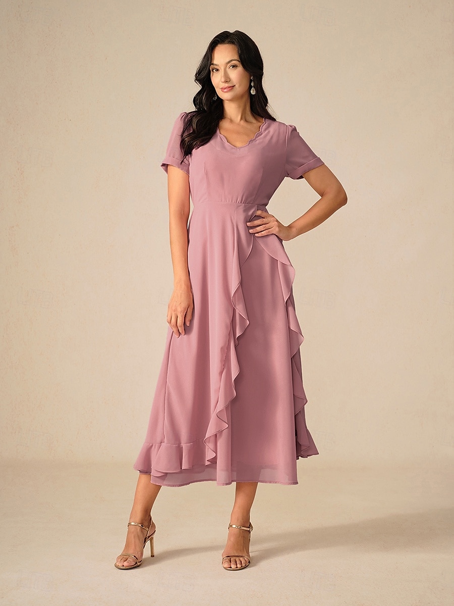 Damen Maxidress A Linie Kleid Elegant Ausgefallene Hochzeit kleid hochzeitsgast Lockere Passform Feste Farbe Kurzarm Asymmetrisch V Ausschnitt Erröten Sie Rosa Sommer Frühling 2025 - $23.59 –P4