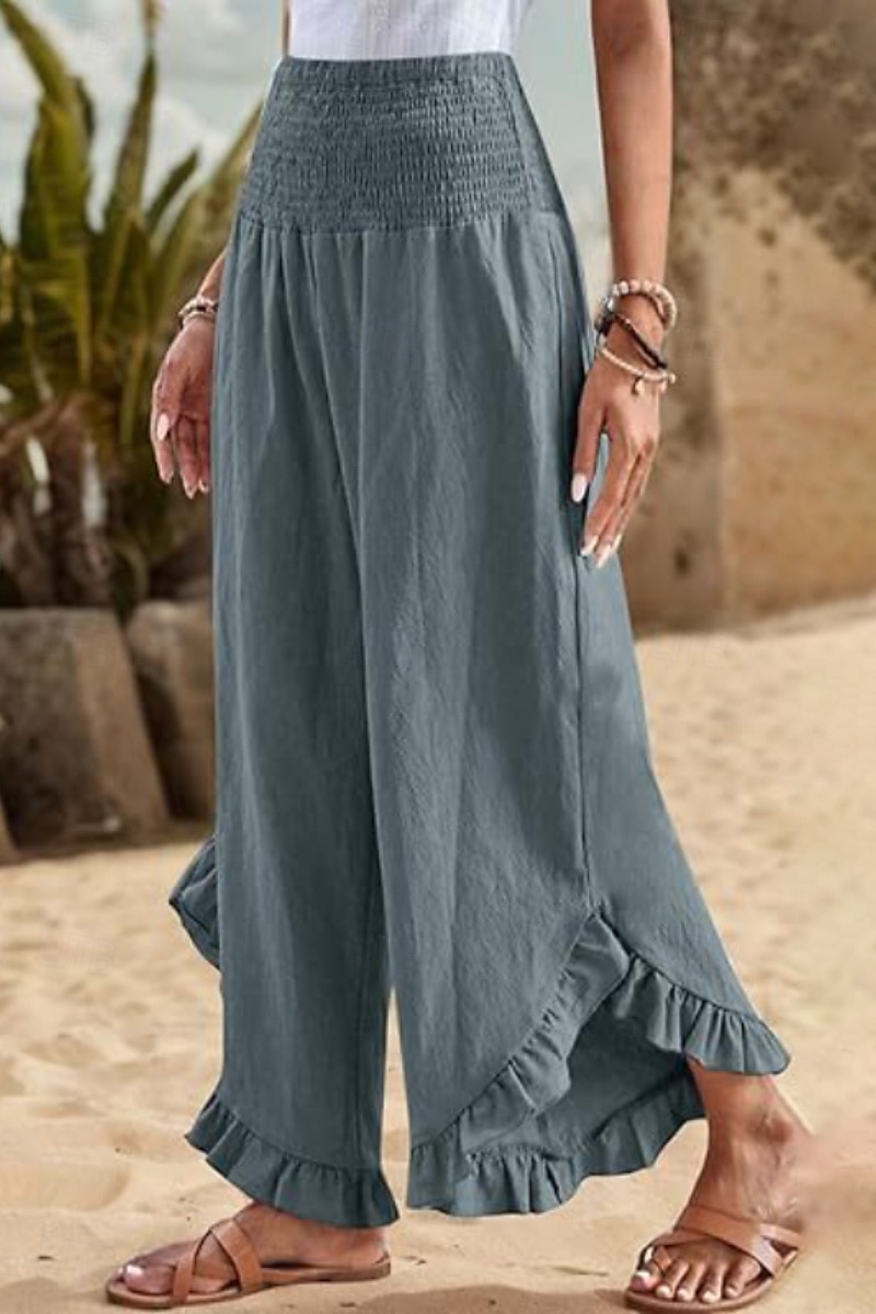 Per donna Pantaloni in cotone e lino Pantaloni Eleganti Moda Streetwear Lunghezza intera Naturale Semplice Volant Elastico in vita All'aperto Confortevole All'aperto Vacanza Uscire Rosso arancione del 2025 a $29.99 –P9