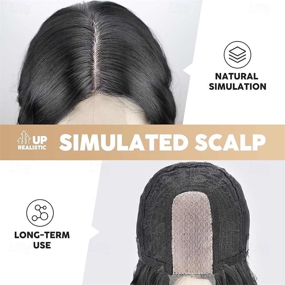 18 inch korte golvende zwarte pruik voor vrouwen, middellange zwarte bob, synthetische hittebestendige, natuurlijke en realistische zwarte haarpruik voor dagelijks kapsel, cosplay, feestgebruik 2026 - $25.99 –P5