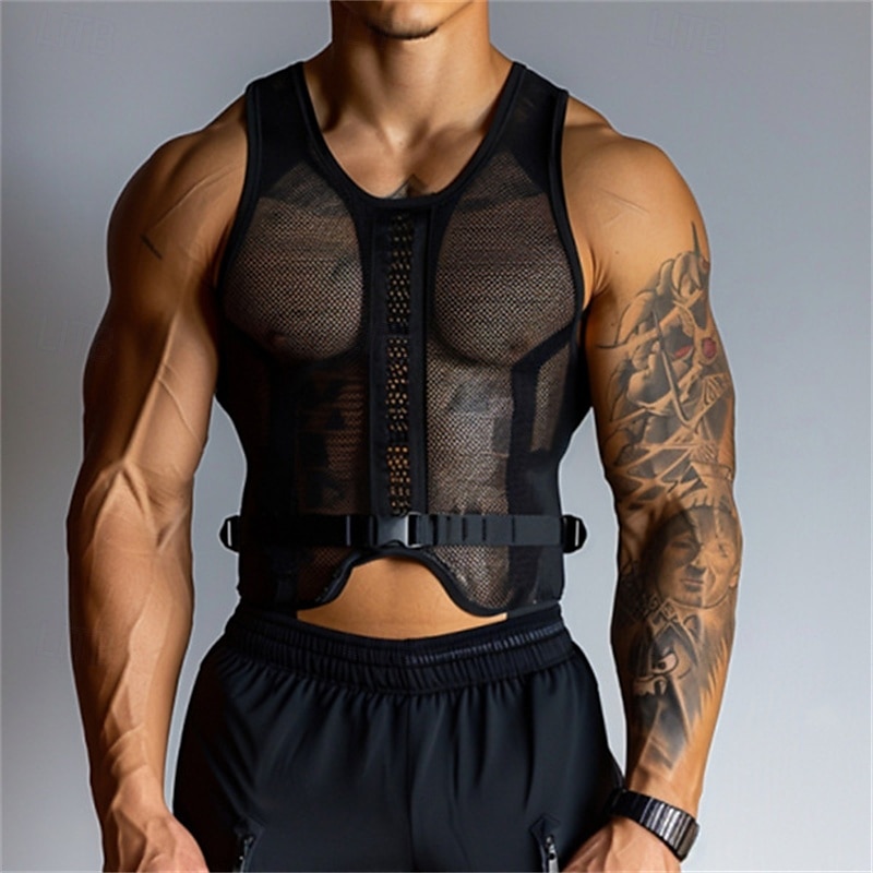 Herren Tank Top Weste Unterhemd Ärmelloses Shirt Ärmellos Rundhalsausschnitt Sommer Einfach Mode Designer Basic Netz Klassisch Urlaub Straße Ausgehen Schwarz Top T-Shirt für Herren 2025 - $29.99 –P1