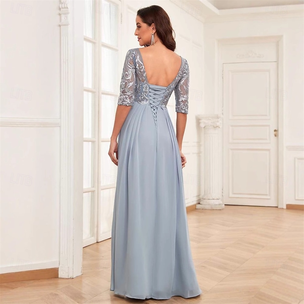 Kleid Brautmutterkleid Elegant Einfach Rundhalsausschnitt Bodenlang Chiffon Halbarm mit Einfarbig 2025 2025 - $159.99 –P5