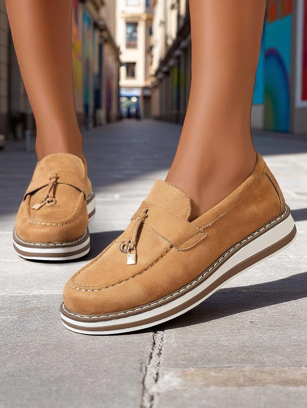 mocasini de damă cu platformă din piele întoarsă artificială cu detaliu cu ciucuri – stil la modă și la modă pentru zilele casual de birou și ieșirile zilnice 2025 - $34.99 –P7