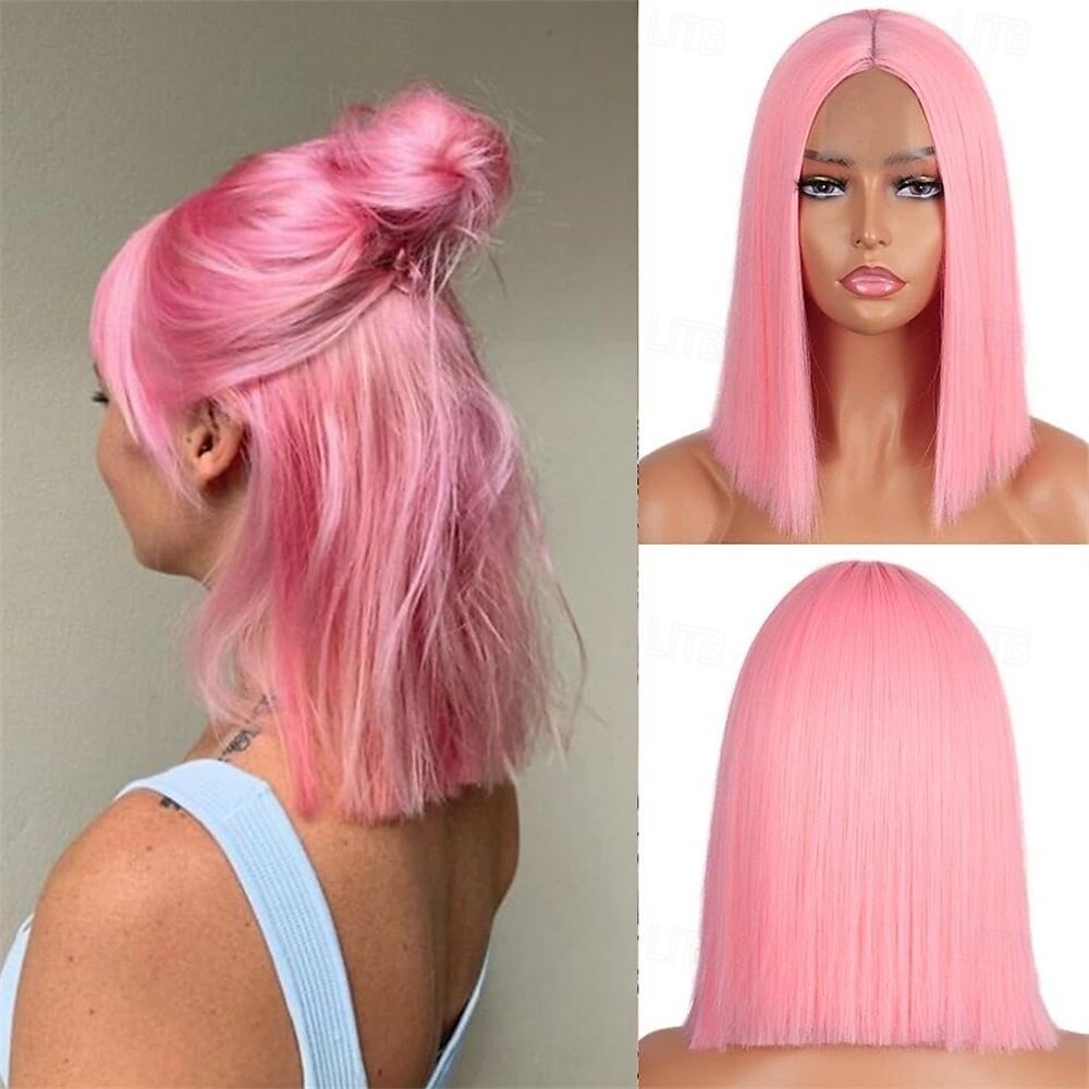 perucas pretas bob perucas retas sem cola para mulheres cabelo sintético resistente ao calor fibra longa bob peruca parte do meio perucas bob naturais perucas de comprimento médio para mulheres 16 de 2025 por $25.99 –P5