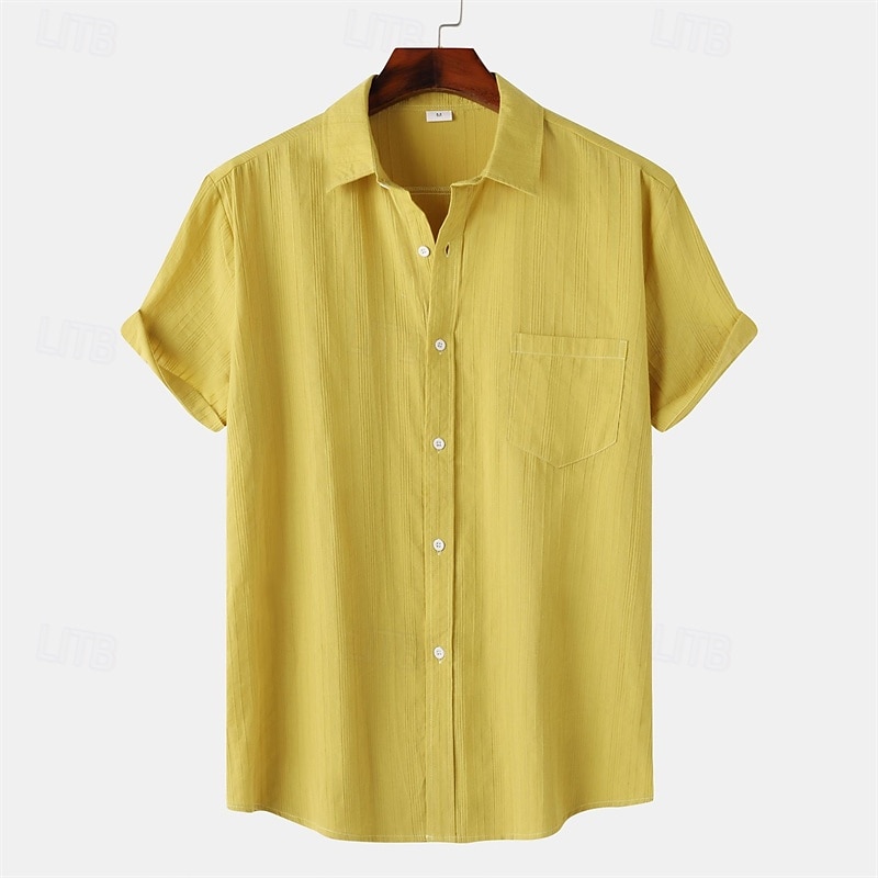 Herr Skjorta Casual skjorta Knapp upp skjorta Slät Semester Gata Svart Vit Gul Armégrön Kortärmad Kavajslag Sommar Kläder Button-Down 2025 - $25.99 –P9