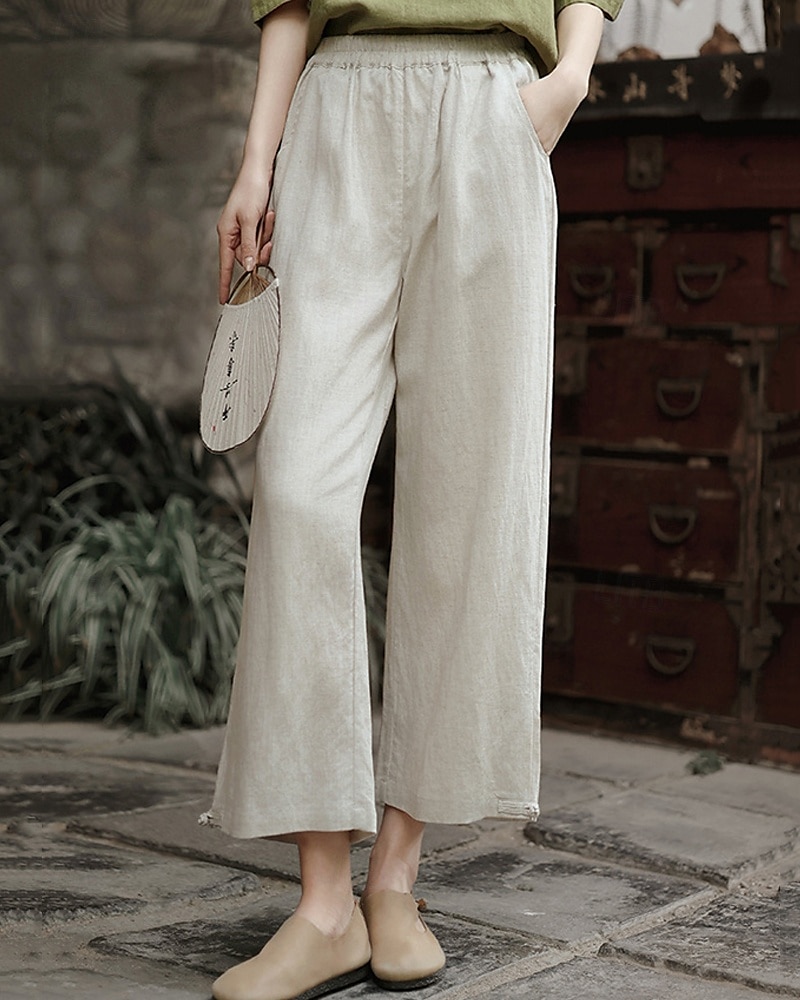 Per donna Gamba larga Pantaloni in cotone e lino Pantaloni Vacanza Moda Lunghezza alla caviglia Misura del girovita medio Semplice Elastico in vita Traspirante Confortevole Micro-elastico Streetwear del 2025 a $47.99 –P3