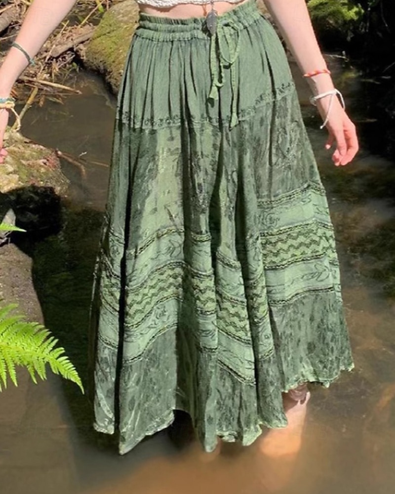 Pentru femei Fustă Boemia Boho Midi Talie Medie Fuste Floral Imprimeu Micro-elastic Stradă Ieșire Verde Vară Poliester 2025 - $21.99 –P4