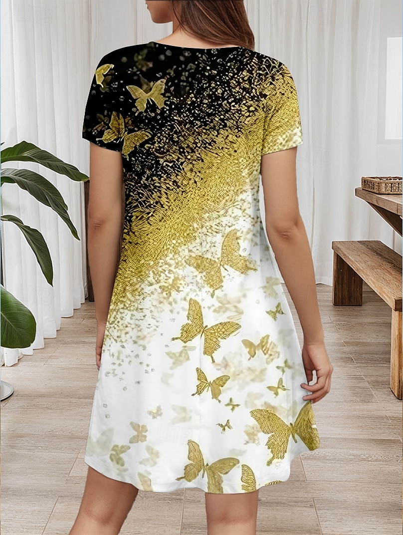 Femmes Mini Robe Robe T-Shirt Robe trapèze Robe d'été Vacances Occasionnel Quotidien Fête Week-end Coupe régulière Graphique Papillon Manche Courte Col ras du cou Jaune Été Printemps de 2025 ? $23.99 –P2
