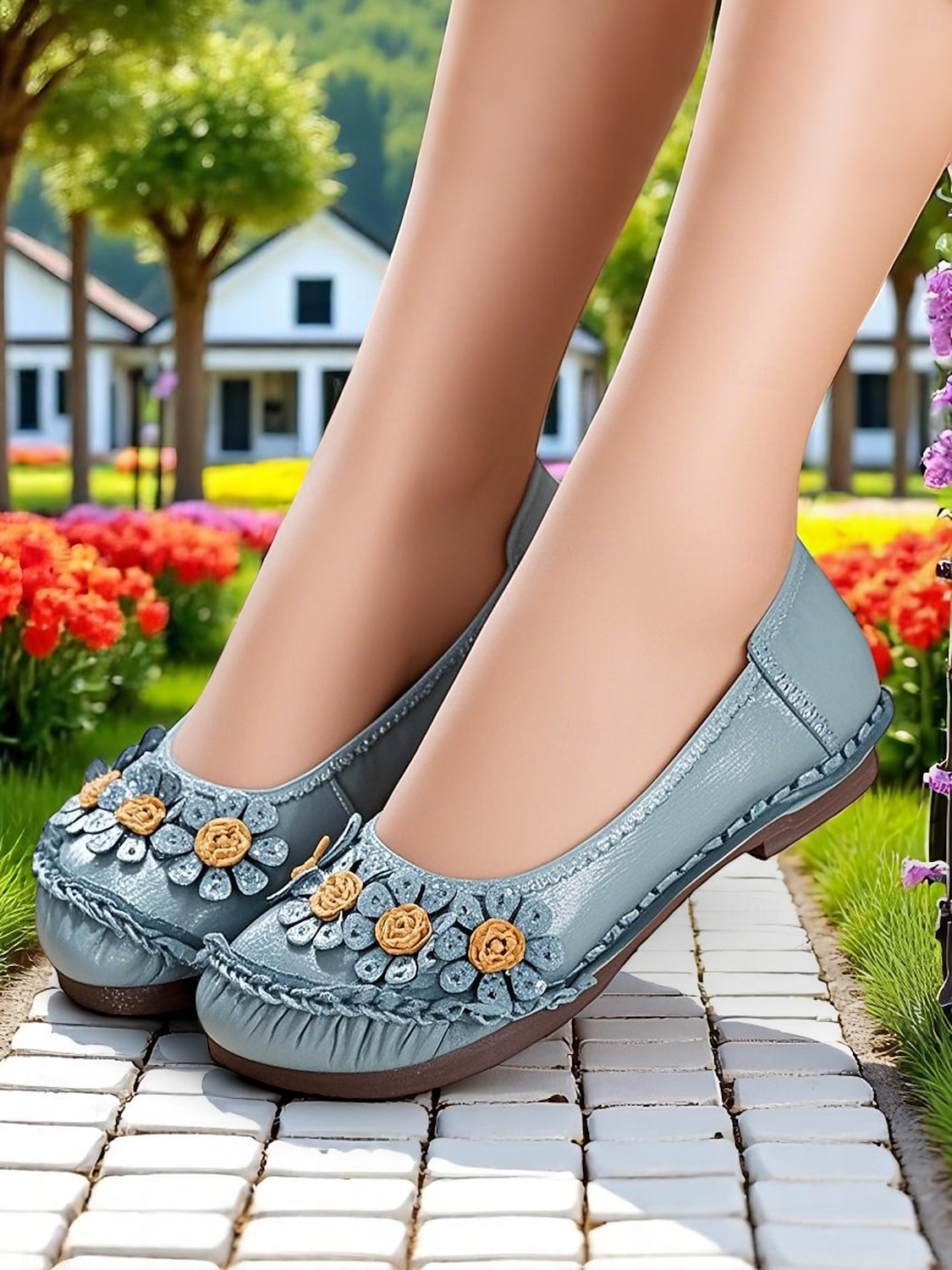 Damen-Ballerinas aus hochwertigem Leder mit Blumen- und Rüschendesign – bequemer Retro-Stil für Frühlingsspaziergänge im Garten, Wochenendbrunch und tägliche Besorgungen 2026 - $54.99 –P6