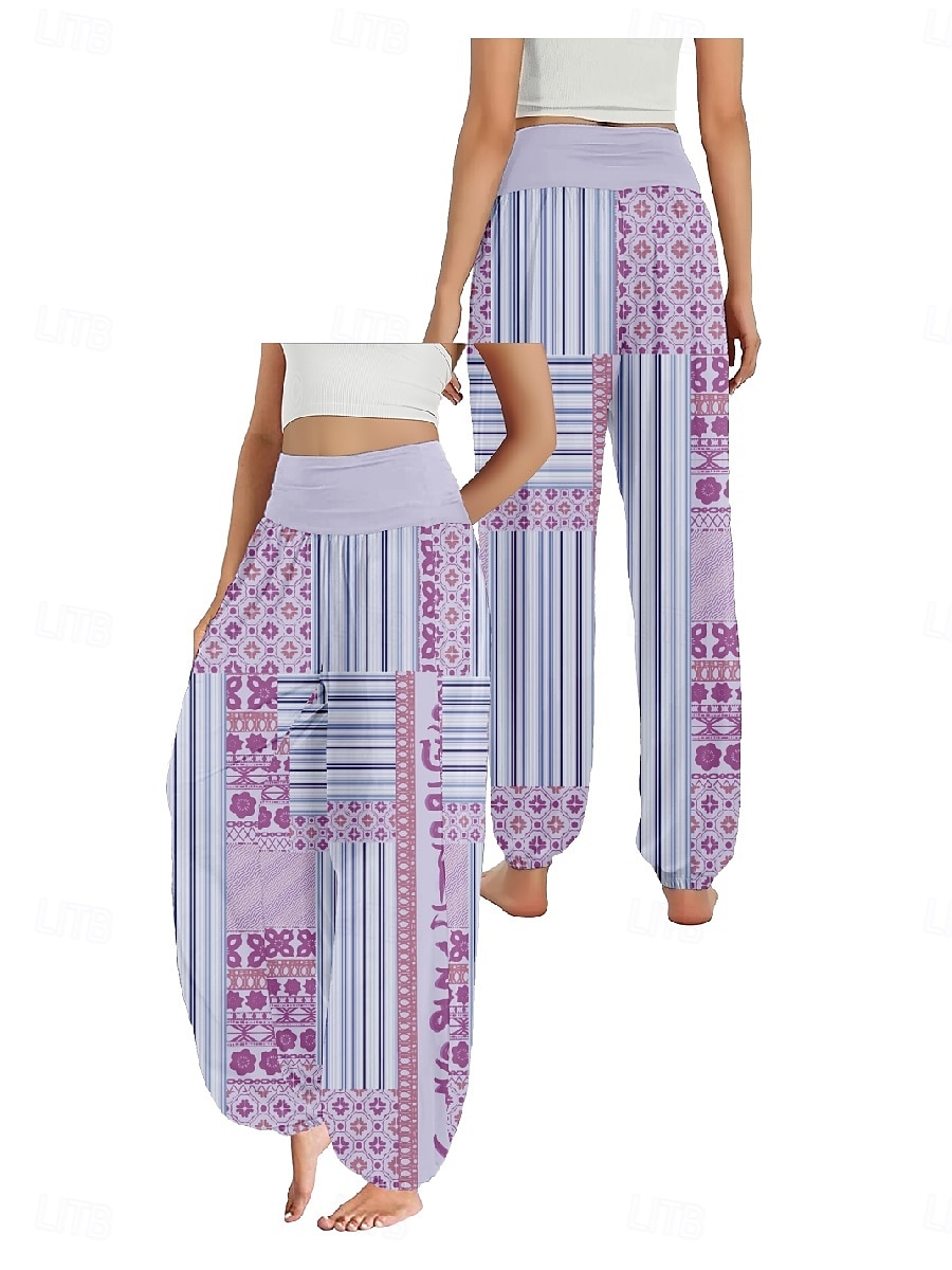 Damen Leinen-inspirierte Hosen Weites Bein Hosen Hose Ethno-Stil Lässig Boho Volle Länge Hohe Taille Blumen Grafik Paisley-Muster Tasche Elastischer Bund Drucken Atmungsaktivität Weich Mikroelastisch 2025 - $21.99 –P18
