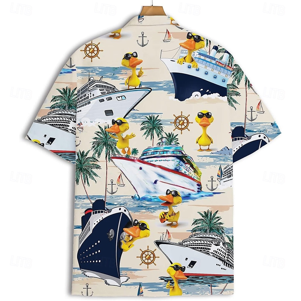 Men's Funny Duck Cruise Ship Shirt Cuban Collar Shirt Summer Hawaiian Shirt Short Sleeve Hawaiian Vacation Holiday Beach Wear Summer Spring Grandad Collar Standing Collar Camp Collar Shirt 3D Print 2025 - $23.99 –P2