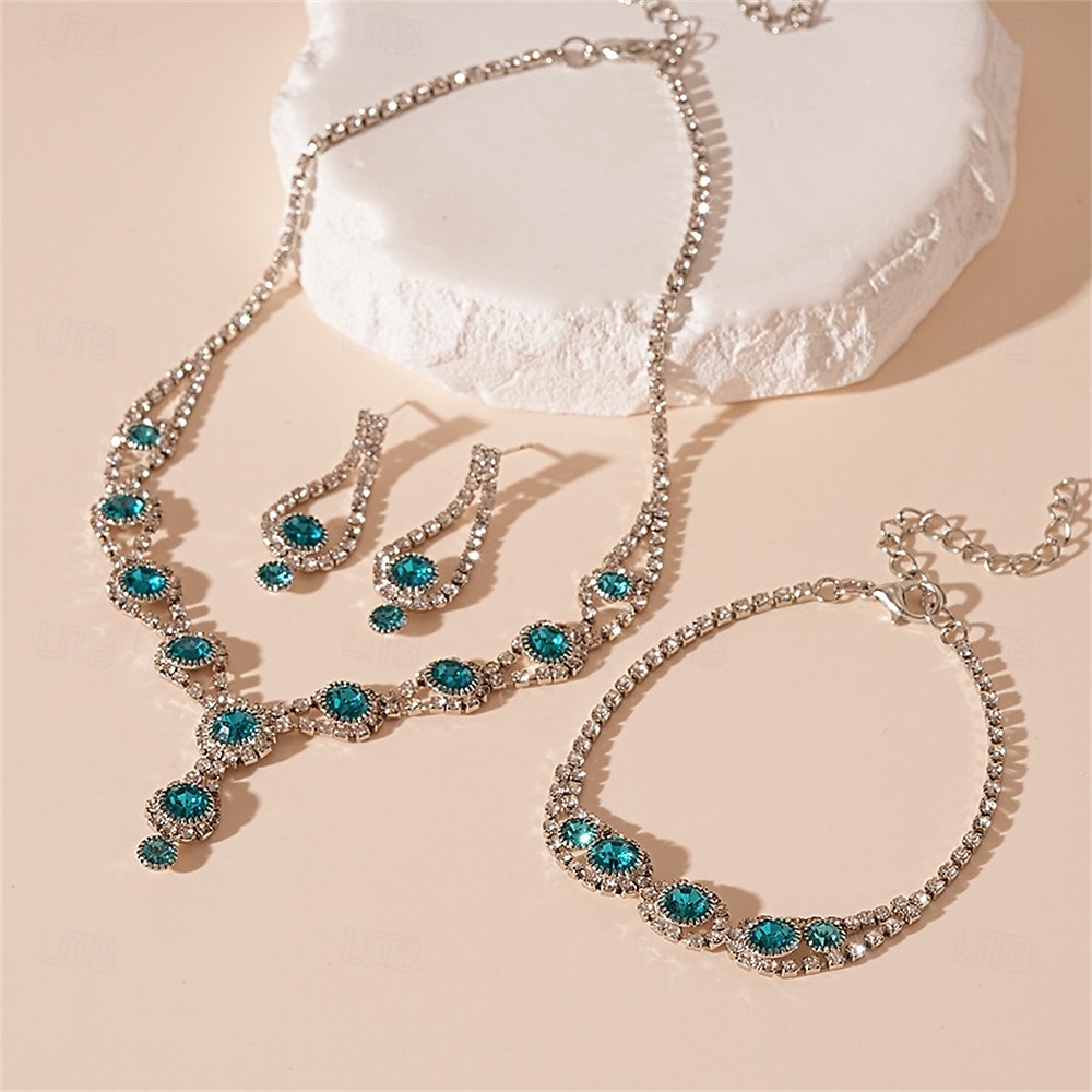Set di Gioielli 3 Blu Zircone cubico Rame 1 Collana 1 Bracciale Orecchini Per donna Elegante Vintage Moda Stile Vintage Classico Geometrico Parure di gioielli Per Matrimonio Feste Occasione speciale del 2025 a $19.99 –P2