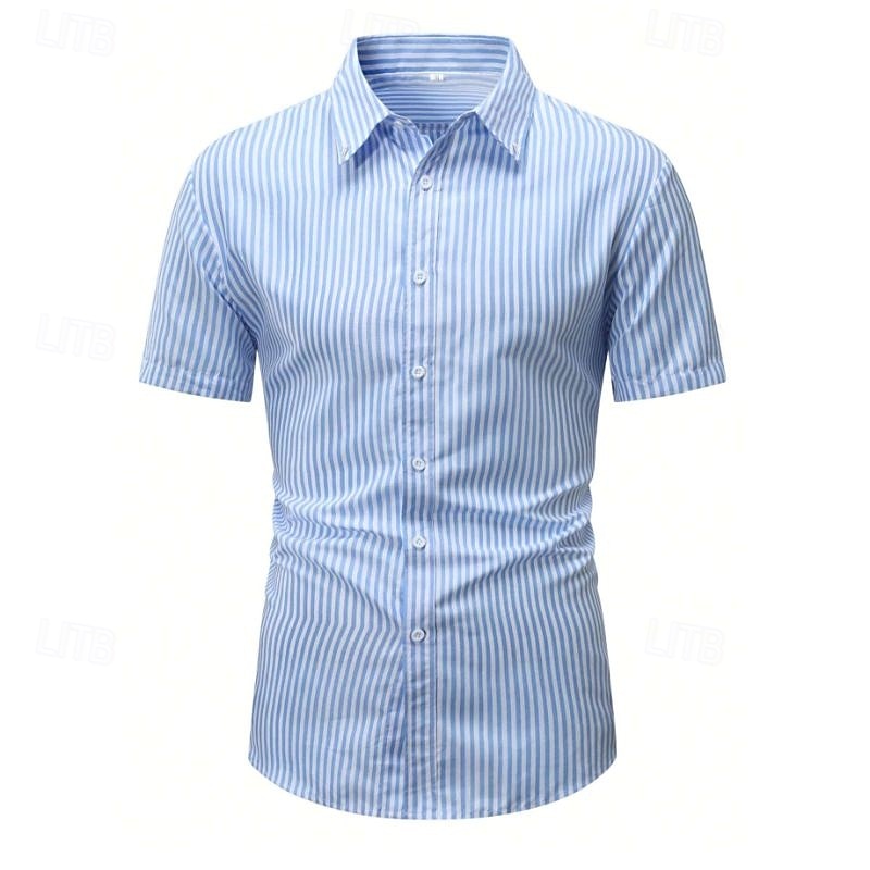 Herren Sommerhemd Freizeithemd Strandhemd Knopfhemd Himmelblau Kurzarm Streifen Revers Urlaub Hawaiianisch Button-Down Bekleidung Polyester Mode Lässig Bequem 2025 - $24.99 –P1