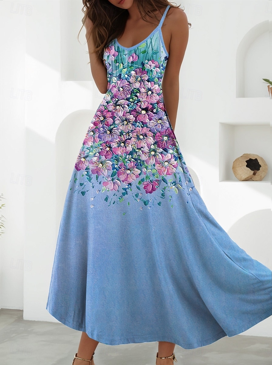 Damen Maxikleid A Linie Kleid Unterkleid Urlaub Lässig Strand Ausgehen Strand Normale Passform Blumen Grafik Ärmellos V Ausschnitt Schwarz Grün Hellgrün Rote Blau Sommer Frühling 2025 - $34.99 –P2