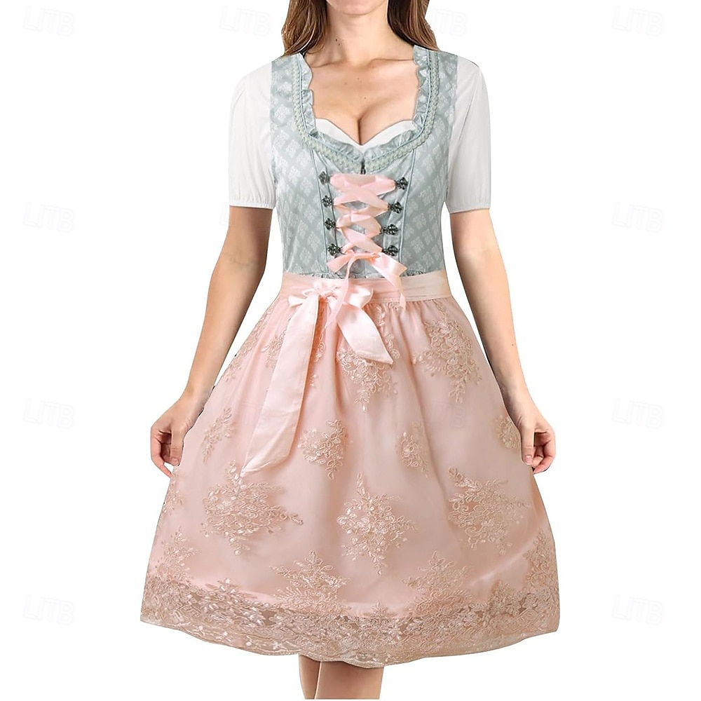 Women's Carnival Oktoberfest Dirndl Beer Costume Dress with Apron Bavarian Wiesn Traditional Style for Oktoberfest 2025 - $71.99 –P2
