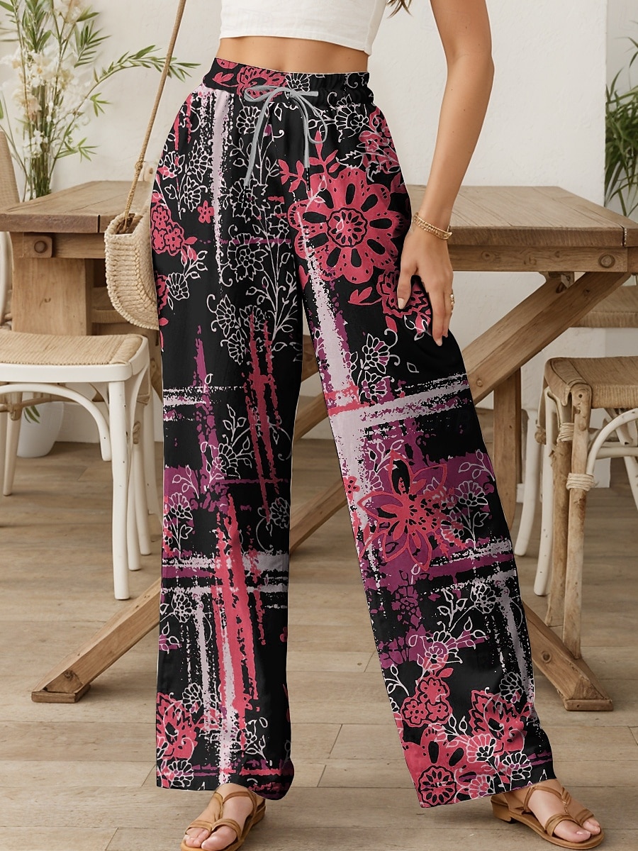 Damskie Spodnie szerokie nogawki Typu Chino Luźne spodnie Urlop Zabytkowe Moda Pełna długość Wysoka talia Kwiaty Graficzny Geometryczny Drukowanie Keep Warm Oddychający Miękka Średnio elastyczny 2025 - GBP £18.83 –P5