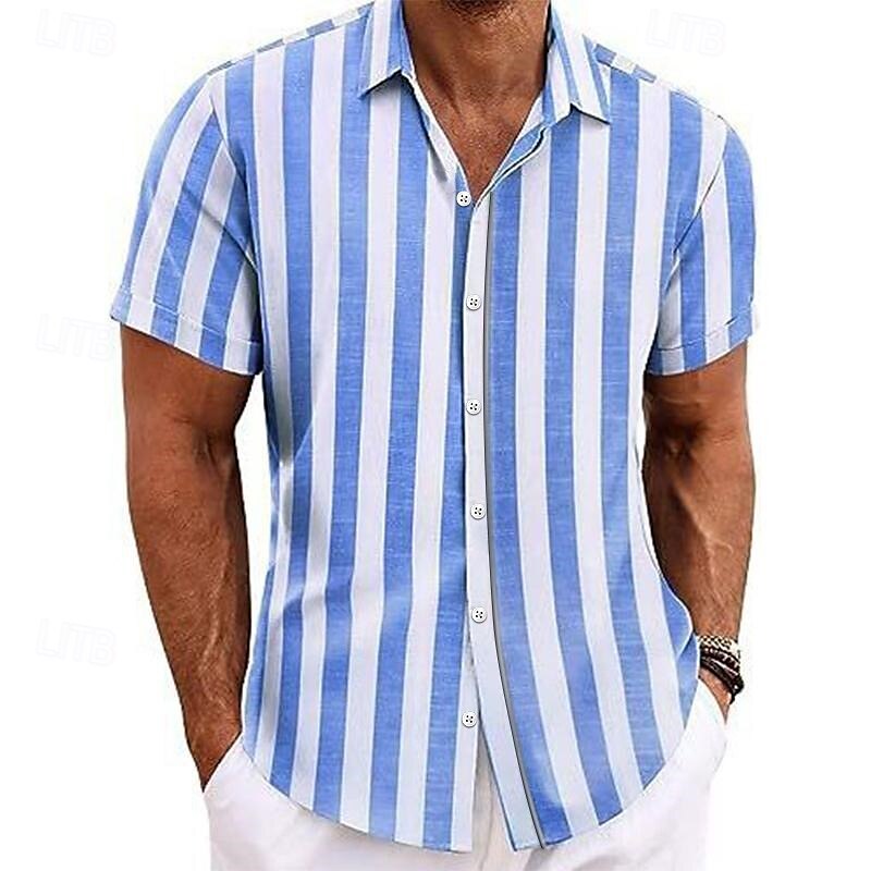 Herren Hemd leinenhemd Sommerhemd Strandhemd Sommer Hawaiihemd Einfarbig Urlaub Straße Blau Grau Kurzarm Umschlagkragen Frühling & Sommer Bekleidung Patchwork 2025 - $25.99 –P4