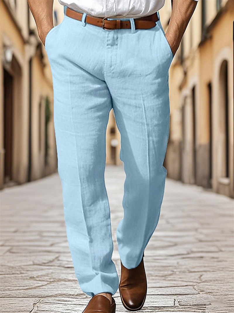 Men's Dress Pants Cotton Linen Shorts Buttons Pocket Plain Comfort Breathable Vacation Daily Boho Black White 2025 - $27.99 –P10