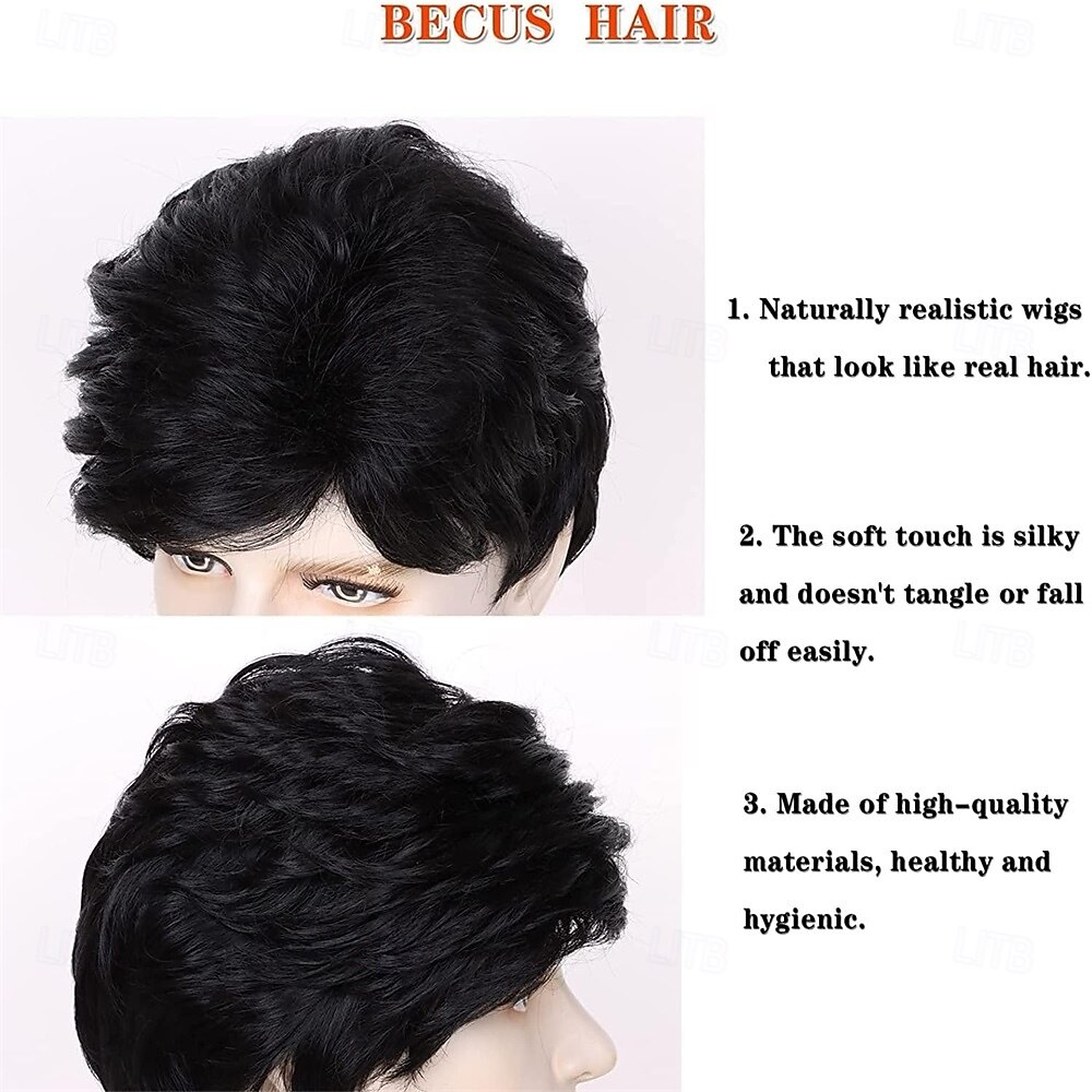 Mens Wigs Short Black Wig for Men Natural Synthetic Layered Wigs Replacement Wig for Male Daily Wear Party Cospaly Costume Halloween 2026 - $25.99 –P4