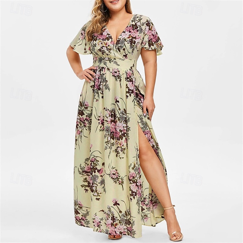 Dam Långklänning Maxiklänning Vardagsklänning Sommarklänning Boho-klänning Klänning med tryck Mode Utomhus Semester Helgdag Normal Blommig Ärmlös Djup V-hals Svart Vit Gul Ljusgrön Sommar Vår 2025 - $27.99 –P2