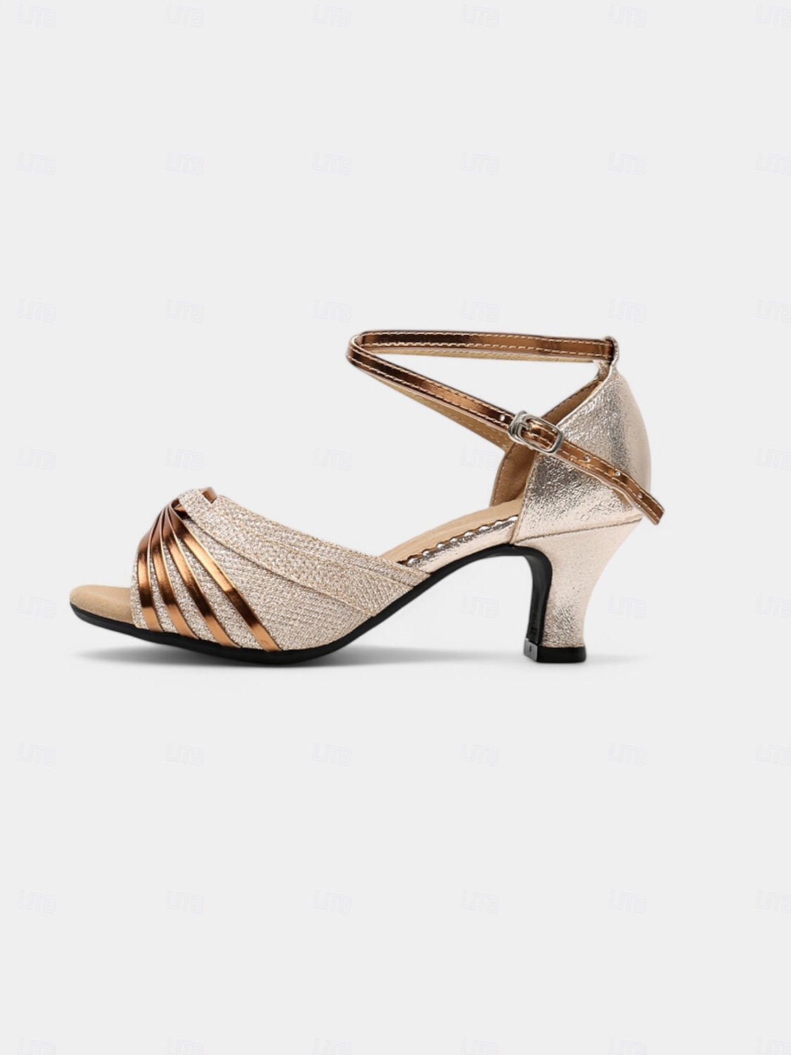 Damen-Tanzsandalen mit niedrigem Absatz und goldenem Glitzer – glitzernde lateinamerikanische Standardschuhe mit überkreuzten Riemen für erwachsene Künstler und zum Üben 2025 - $46.99 –P4