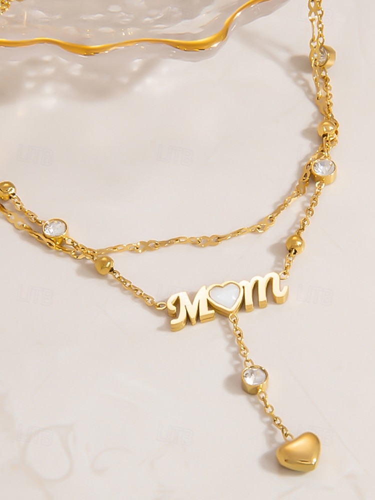 Women's Gold-Tone 'MOM' Heart Charm Anklet – Double-Layer Crystal Chain Design for Mothers, Elegant Beach Jewelry, Perfect Mother's Day Gift 2025 - $11.99 –P5