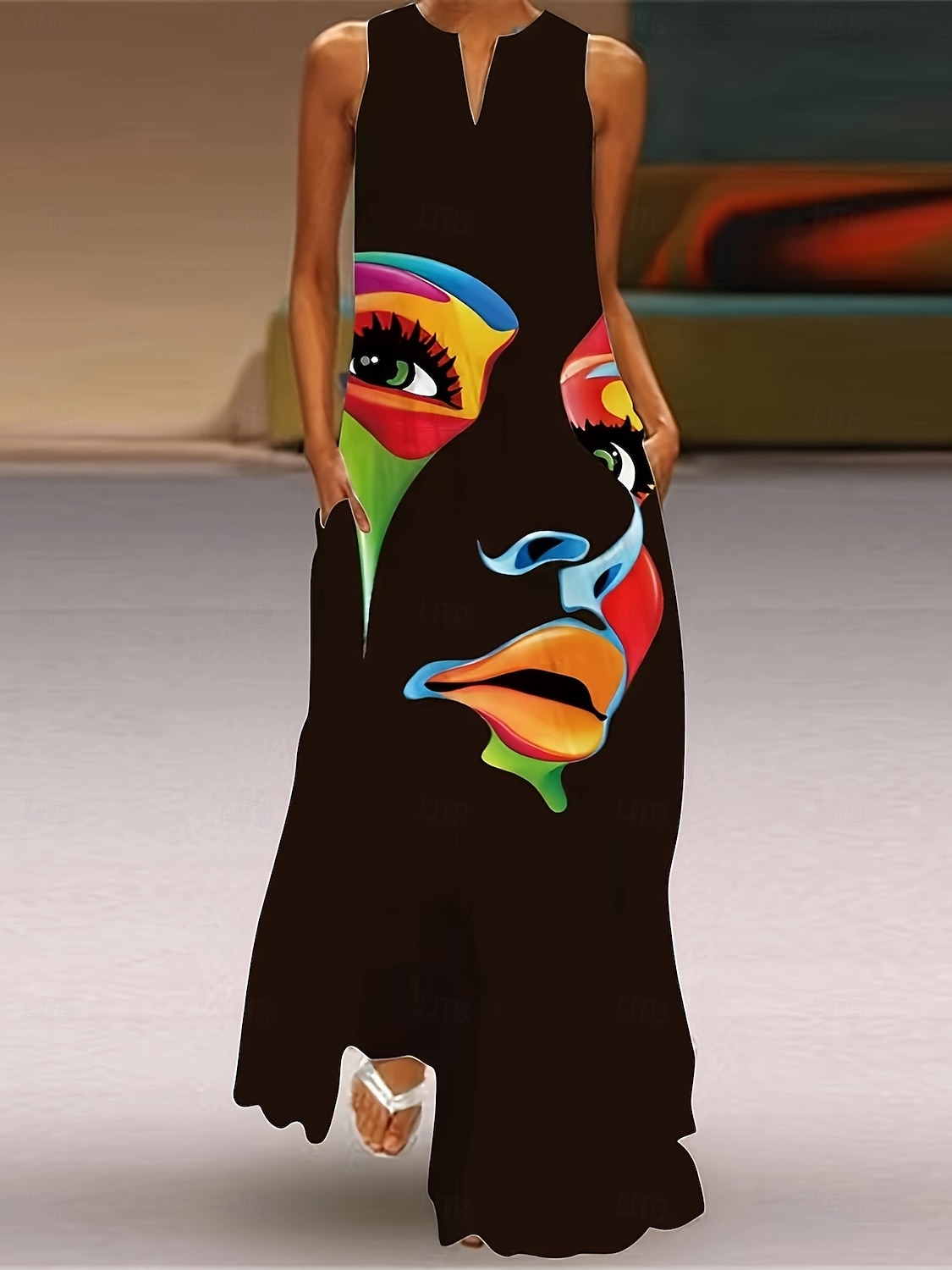 Femmes Robe maxi Robe trapèze Robe d'été Vacances Occasionnel Boho Quotidien Fête Coupe Ample Graphique Abstrait Sans manches Col en V Bleu Blanche Rouge Été de 2026 ? $39.99 –P2