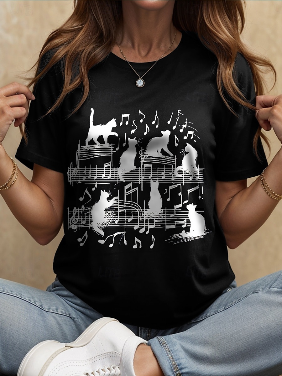 Femmes T-shirt Graphique Animal Chat ancien Élégant Classique Manche Courte Col ras du cou Col rond Hauts Réguliers Quotidien Week-end Imprimé Noir Blanche Rose Claire Bleu Vert Été Printemps de 2025 ? $19.99 –P1