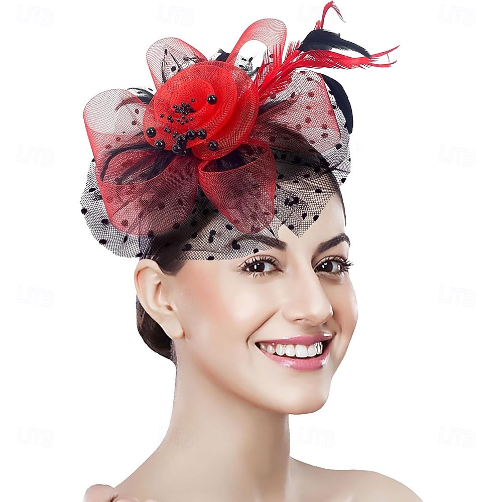 غطاء للرأس ريشة صاف قبعة فيدورا زفاف حفلة ليلية حفلة شاي سباق خيول كوكتيل عتيق لطيف مع ريش خوذة أغطية الرأس 2025 - $48.99 –P33