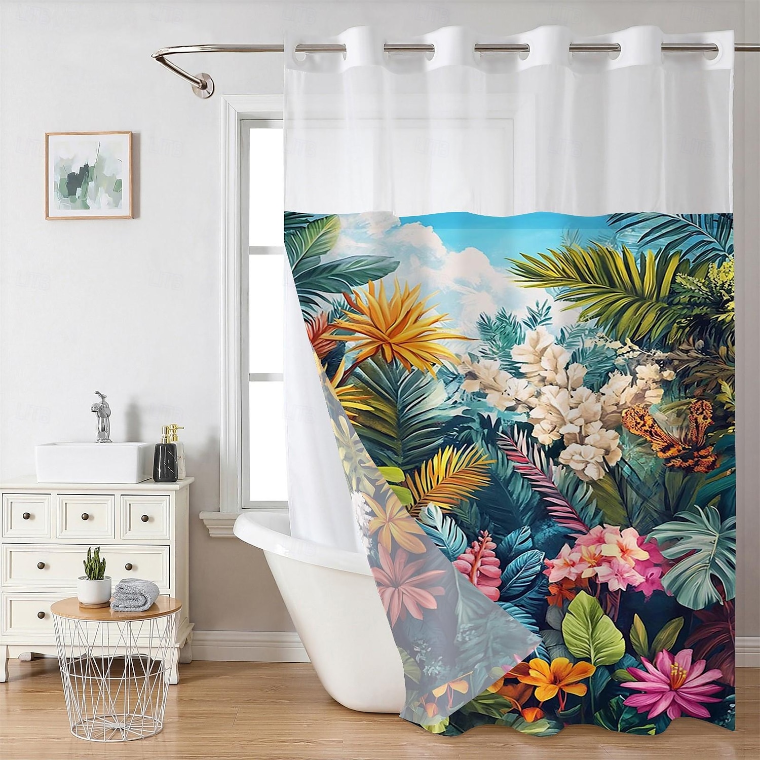 Duschdraperi med Krok 180cm*180cm(70"*70") Polyester Maskintvättbar Vattentät Tropisk Regnskog Blommig Mönster 2025 - $34.99 –P3