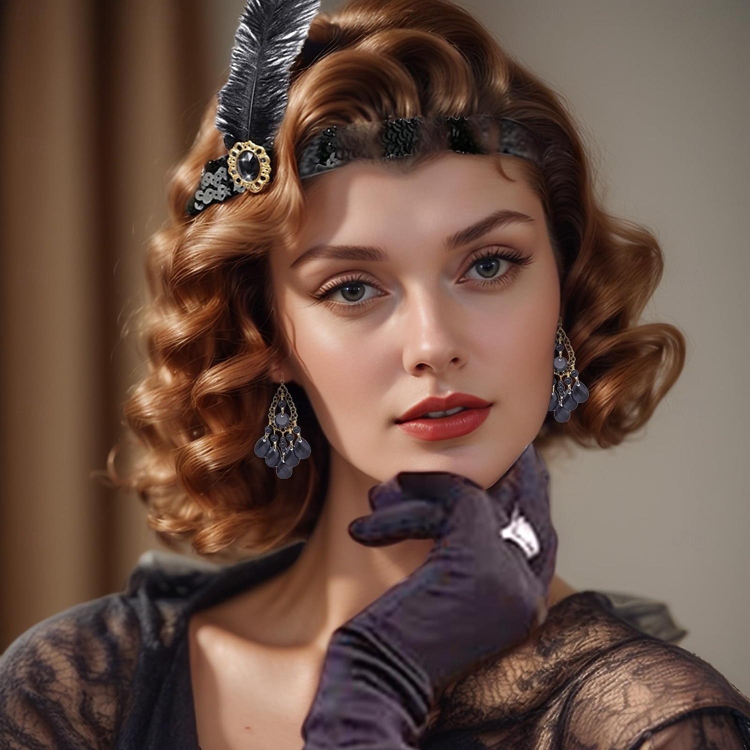 Den store Gatsby Flapperpannebånd i 1920-stil Perlearmbånd Øredobb Den store Gatsby Fjær Kontor / Bedrift Glitrende glitter Dame Karneval Valentinsdag Maskerade Festkveldsklær Maskerade Festival 2025 - $20.99 –P2