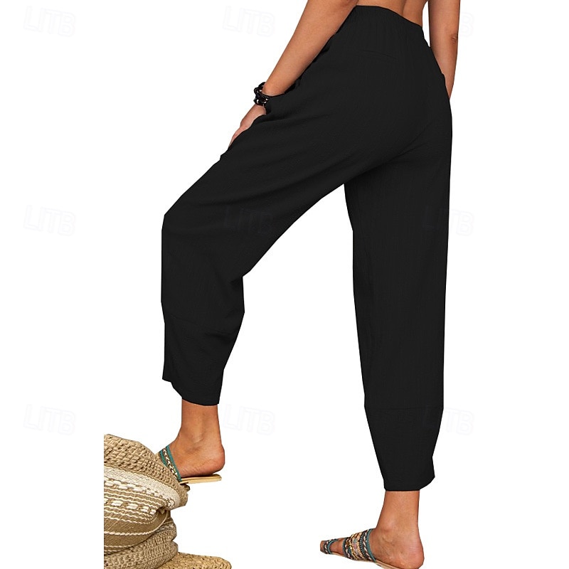 Per donna Pantaloni in cotone e lino Pantaloni Eleganti Streetwear Casual Lunghezza intera Naturale Semplice Tasca Elastico in vita Comodo Confortevole Uscire Weekend Vinaccia Grigio Nero Bianco del 2025 a $24.99 –P12