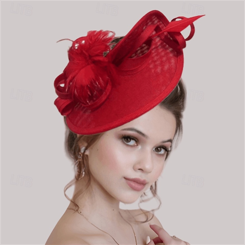 Coiffe Lin Chapeau Fedora Mariage Soirée Fête du thé Course de Chevaux Cocktail ancien Mignon Simple Avec Plume Casque Couvre-chef de 2025 ? $43.99 –P4