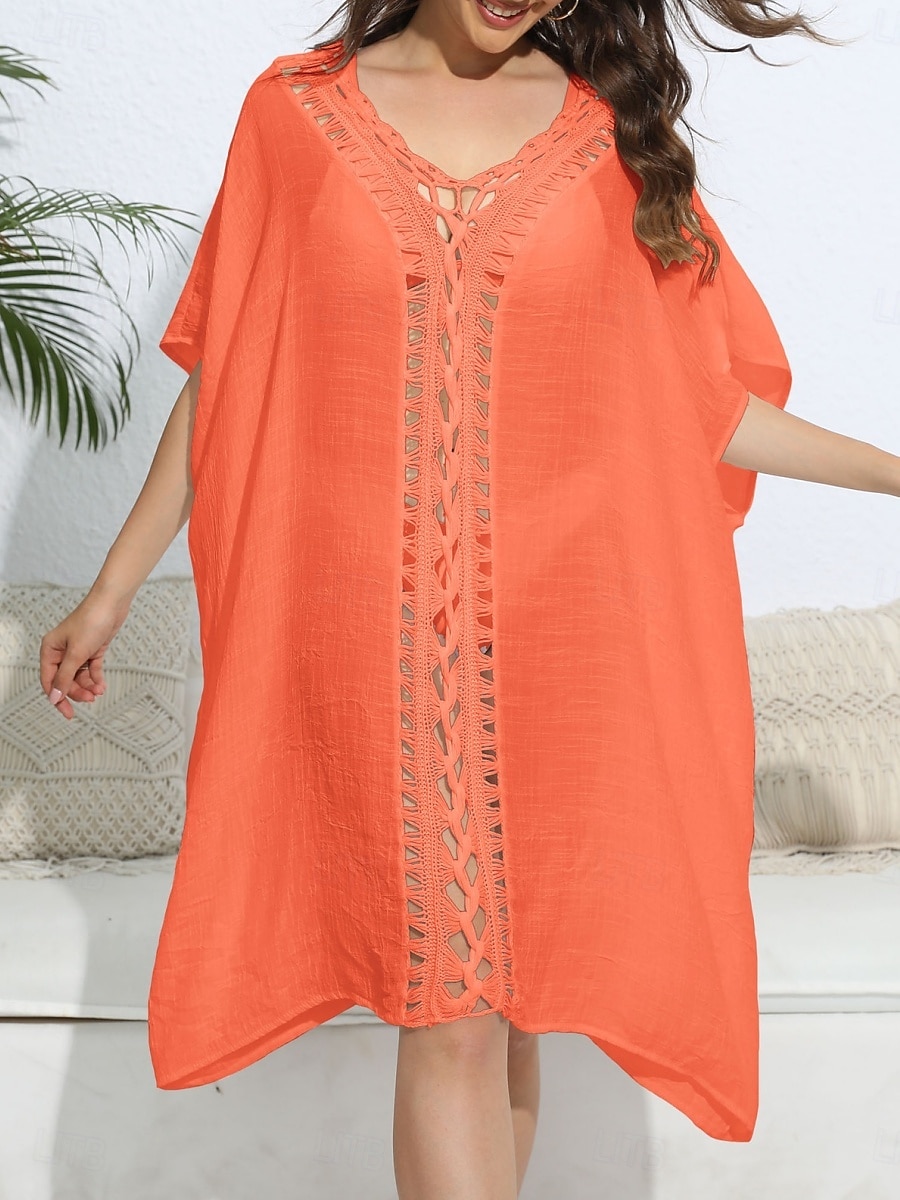 Maillots de Bain Femme Couverture Robe de Bain Maillot Boutons Vacances Plage Tenue Couleur Unie Col en V Manches Courtes Maillots de Bain de 2025 ? $26.99 –P12