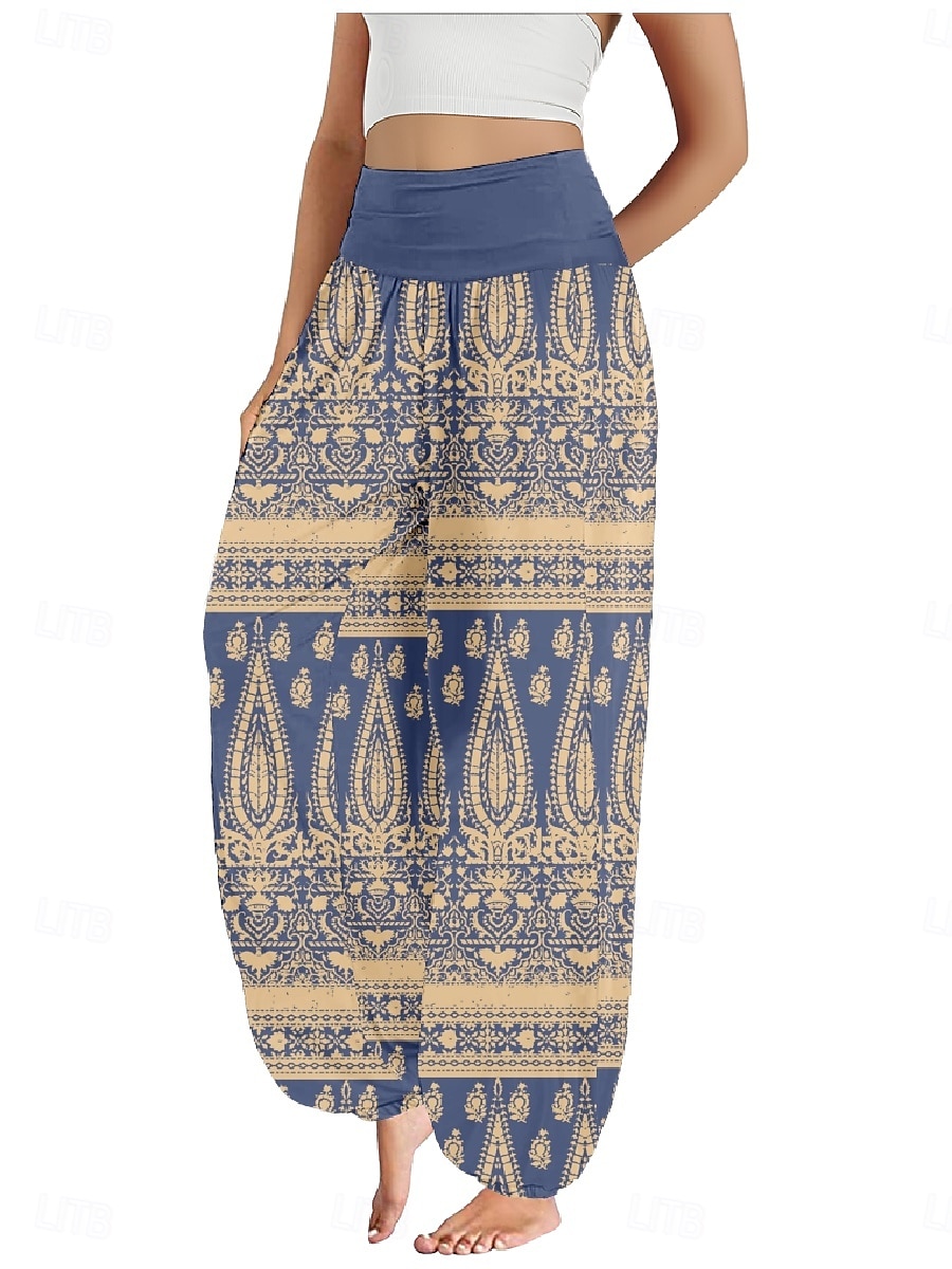 Damen Leinen-inspirierte Hosen Weites Bein Hosen Hose Ethno-Stil Lässig Boho Volle Länge Hohe Taille Blumen Grafik Paisley-Muster Tasche Elastischer Bund Drucken Atmungsaktivität Weich Mikroelastisch 2025 - $21.99 –P13