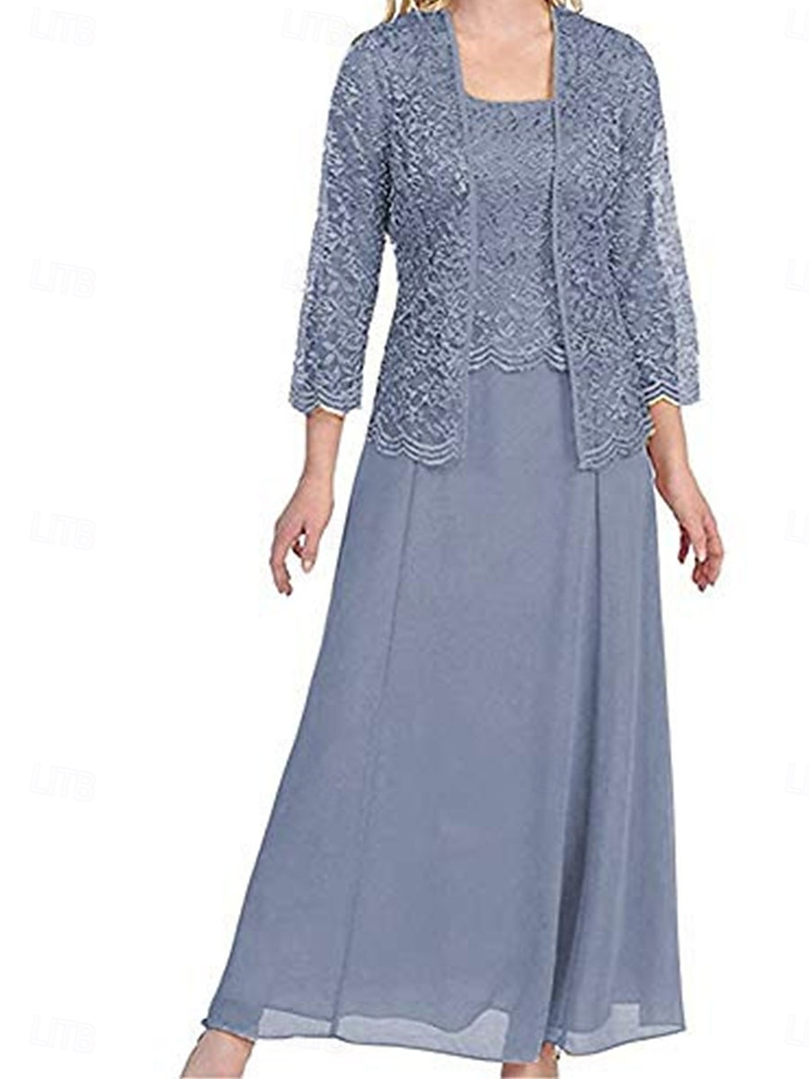Sady Šatů Matka Nevěsty Šaty Elegantní Jednoduché Čtvercový Výstřih Podlahová Délka Polyester Dlouhý Rukáv s Jednoduchou Barvou 2025 - $129.99 –P1