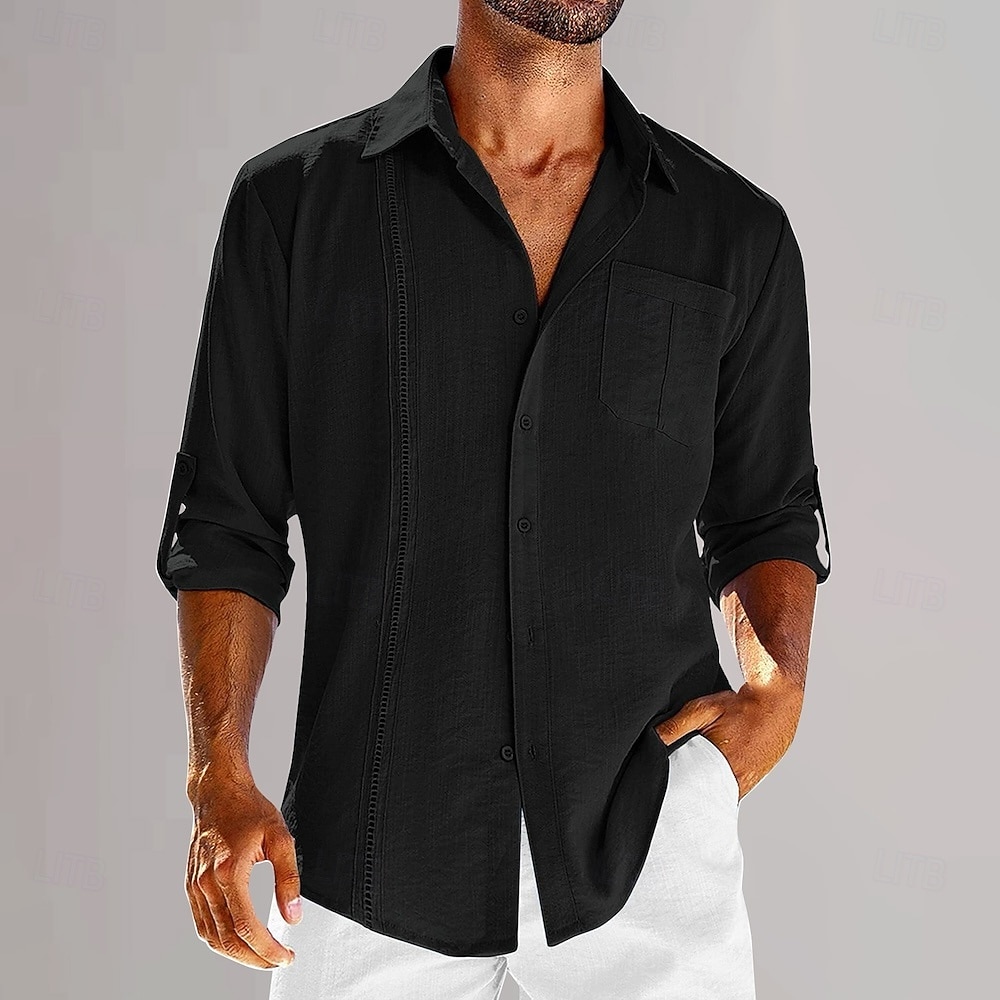 Per uomo Camicia in cotone e lino Semplice Vacanza Casuale Nero Bianco Blu Manica Lunga Bavero Primavera & Estate Abbigliamento del 2025 a $21.99 –P6