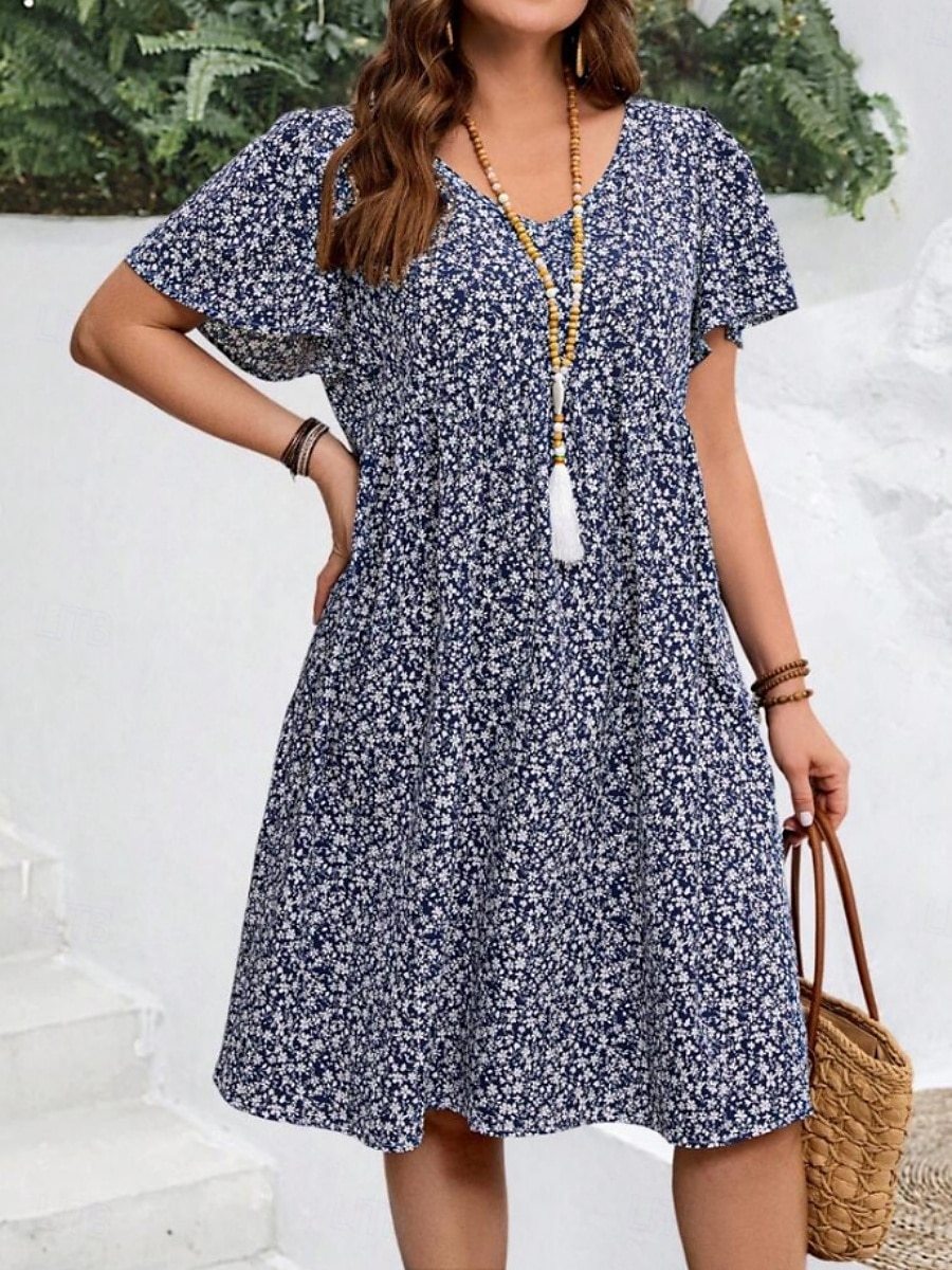 Women's Mini Dress Casual Dress Floral Dress Summer Dress Boho Dress Fashion Modern Daily Beach Weekend Regular Fit Floral Short Sleeve V Neck Black White Royal Blue Blue Summer 2025 - $17.99 –P18