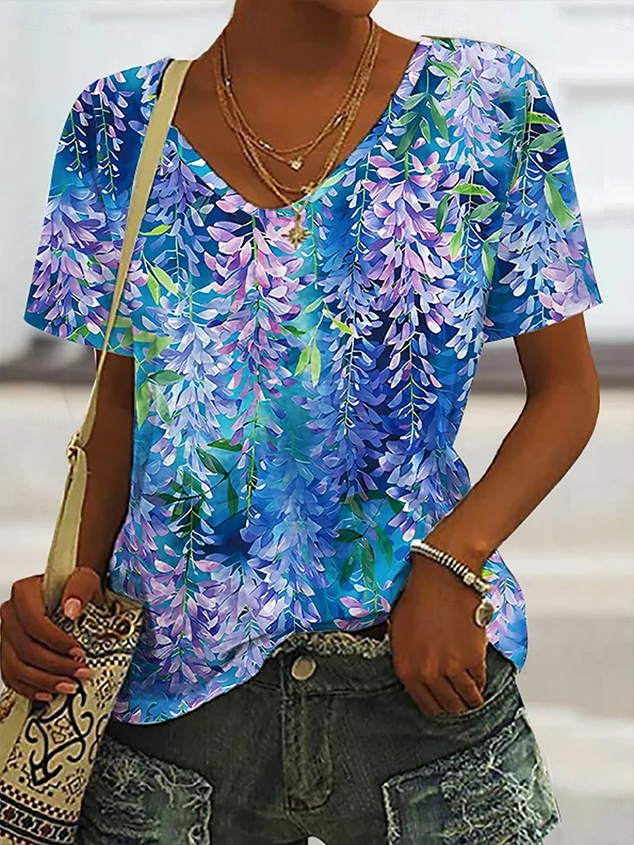 Femmes T-shirt A Ombre Graphique Mode Hawaïen Occasionnel manche longue Col en V Hauts Réguliers Quotidien Sortir Week-end Imprimé Bleu Été Printemps de 2025 ? $19.99 –P1