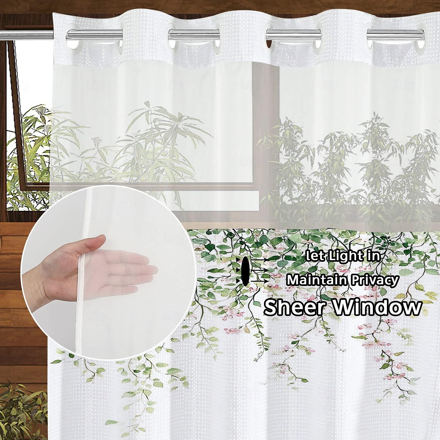 Шторка для душа без крючков 180см*180см (70"*70") с подкладкой из полиэстера с кнопками прозрачным верхним окном водонепроницаемая двойная шторка для ванной с узором из листьев 2025 - $34.99 –P8