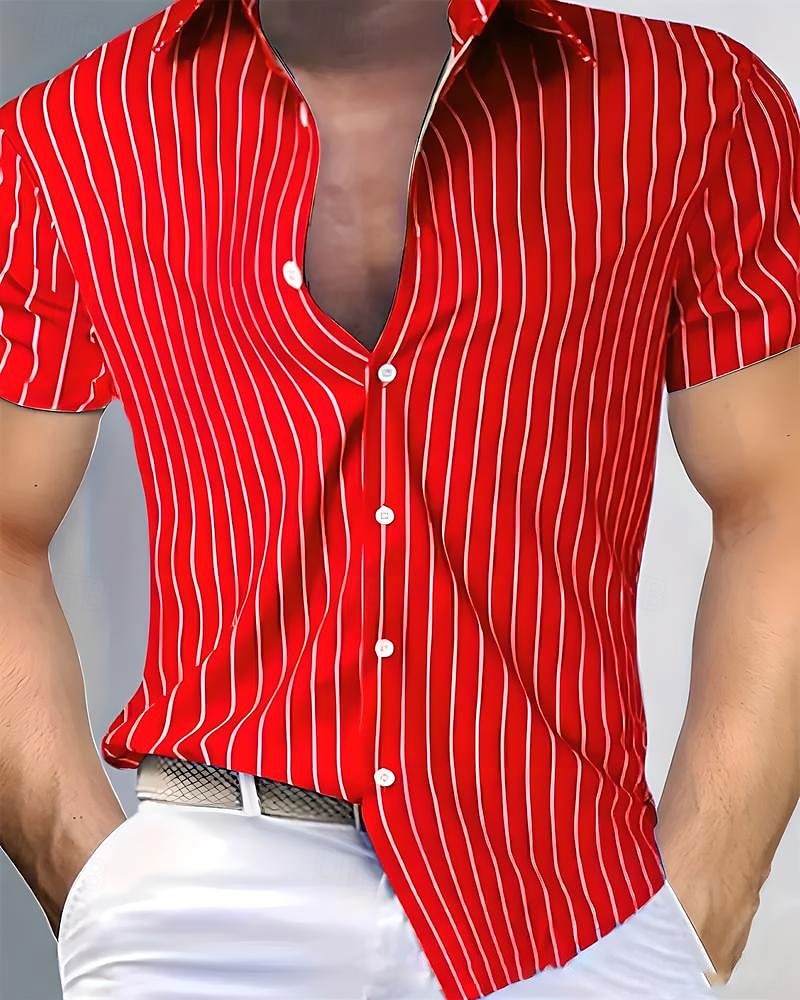 Per uomo Camicia Estiva Camicia casual Camicia da Spiaggia Camicia con Bottoni Giallo Verde chiaro Rosa Rosso Blu Manica Corta A righe Bavero Vacanza Camicia hawaiana Abbigliamento Poliestere Moda del 2025 a $26.99 –P8
