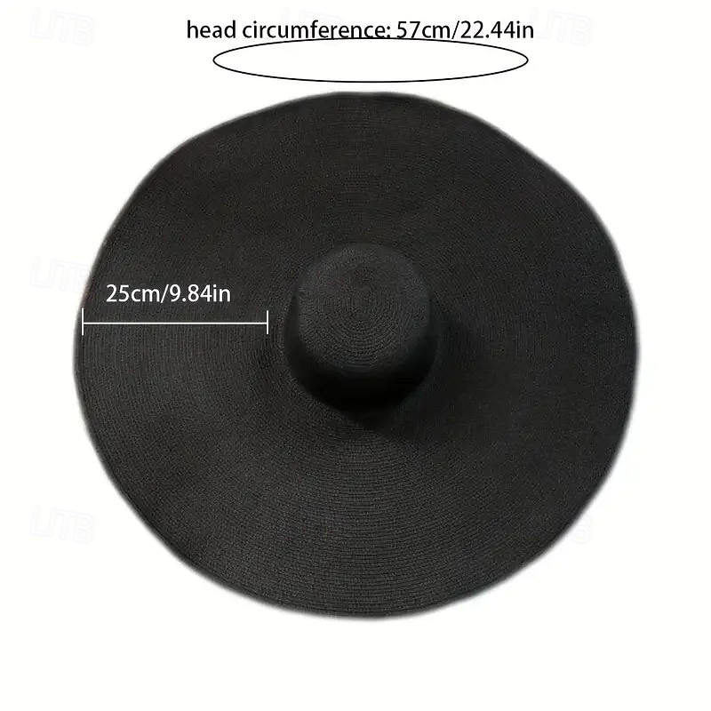 Ladies Extra Wide Brimmed Straw Sun Hat - Foldable UV Protected Black Textured Design Perfect for Beach Vacations Travel and Photography 2025 - $37.99 –P10