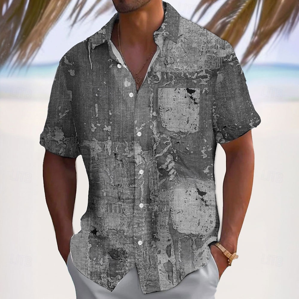 Men's Denim-like Shirt Casual Shirt Button Up Shirt Short Sleeve Vintage Retro Vacation Dailywear Holiday Summer Spring Turndown 3D Print Collared Shirts Front One Pocket Blue Green Khaki Gray 2026 - $25.99 –P5